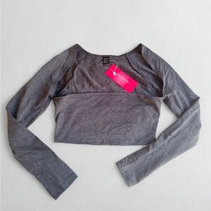 Gray Striped Long Sleeve Crop Top